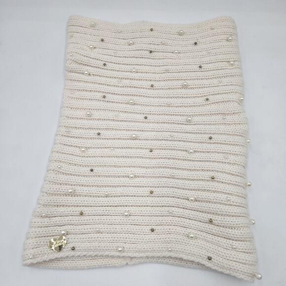 Betsey Johnson Glam Cream Pearl Knit Neck Warmer Cowl Scarf Girlie - Picture 2 of 7